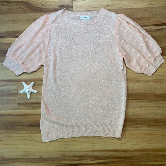 MINE Light Pink Pom Pom Dot Sleeve Knit Top - Picture 5 of 16